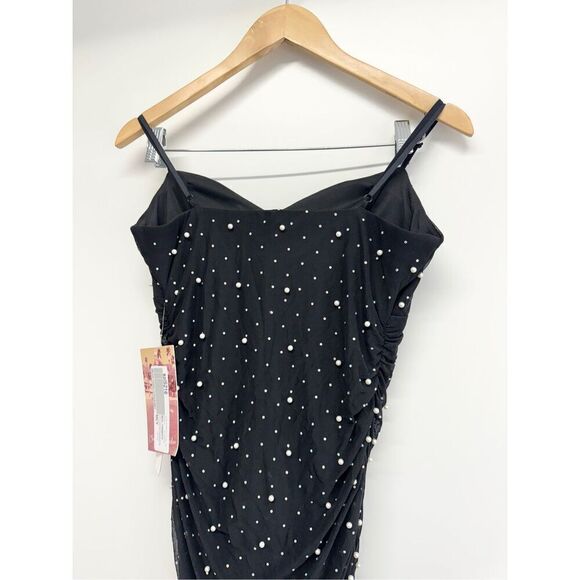 Emerald‎ Sundae Mini Black Dress Size Large Pearl Embellished Mesh Strappy NEW - Picture 6 of 8